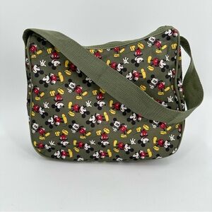 DISNEY Handbag Green Mickey Mouse Allover Print Shoulder Bag Purse Zippered